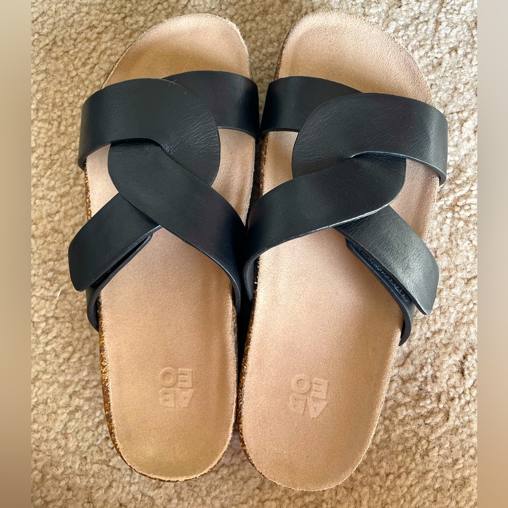 Abeo Lanai Black Nubuck Slide Sandals with Metatarsal Support Women’s US Size 7